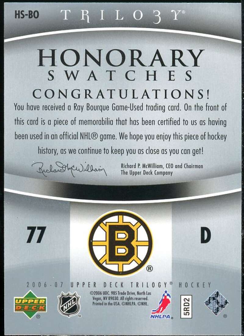 Ray Bourque Card 2006-07 Upper Deck Trilogy Honorary Swatches #HSBO  Image 2