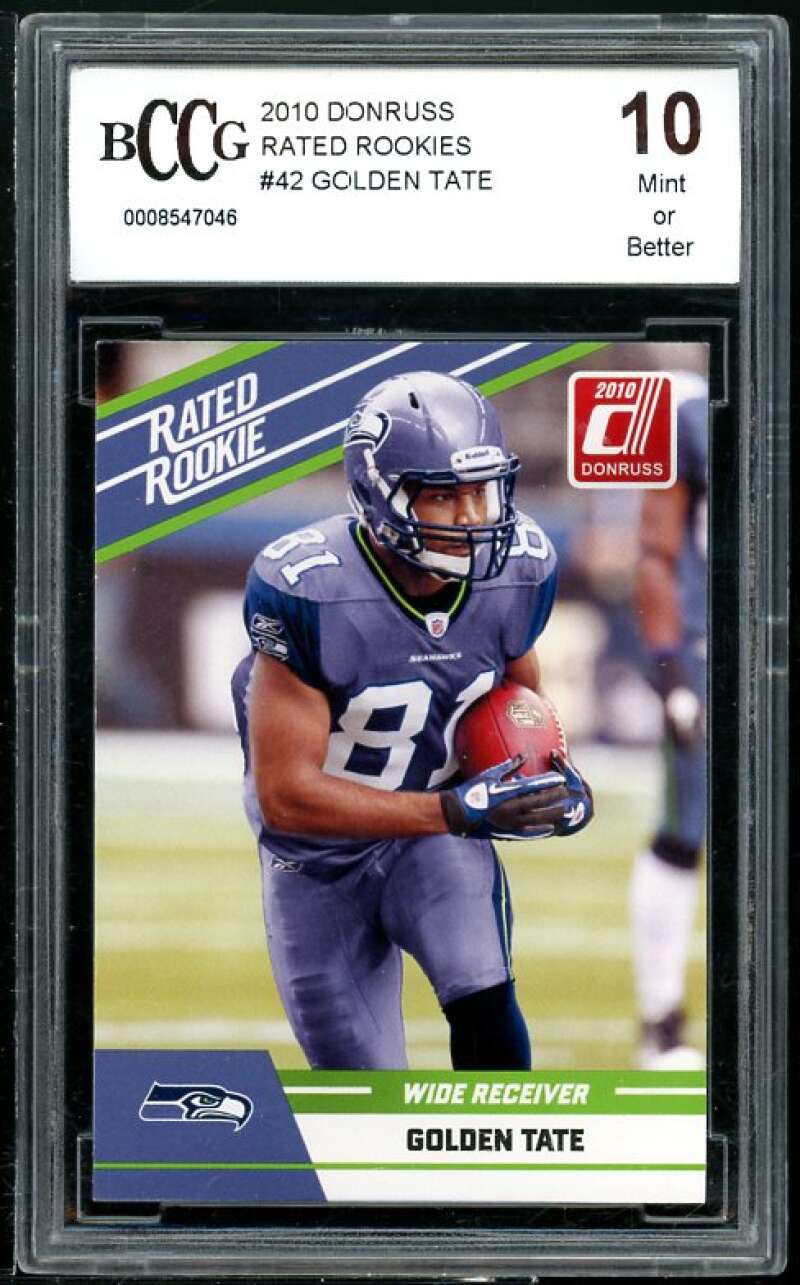 Golden Tate Rookie Card 2010 Donruss Rated Rookies #42 BGS BCCG 10 Image 1