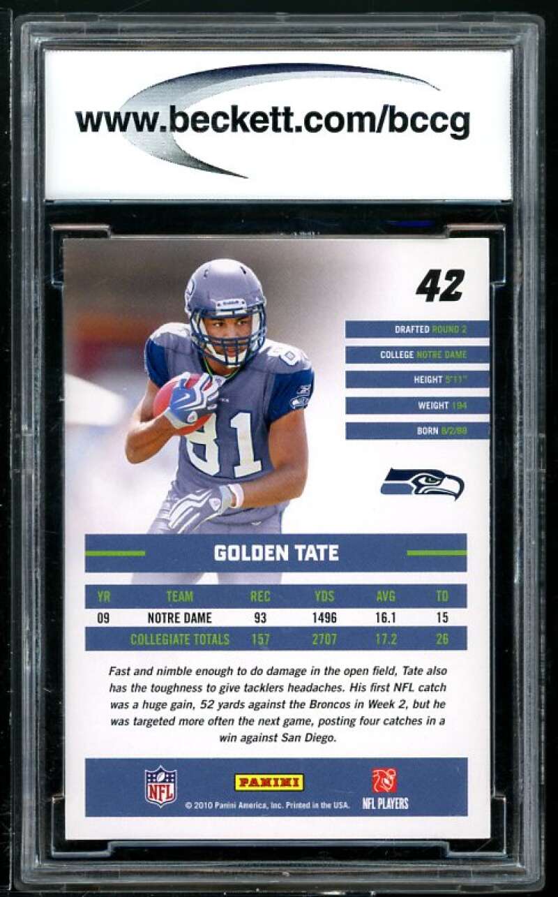 Golden Tate Rookie Card 2010 Donruss Rated Rookies #42 BGS BCCG 10 Image 2