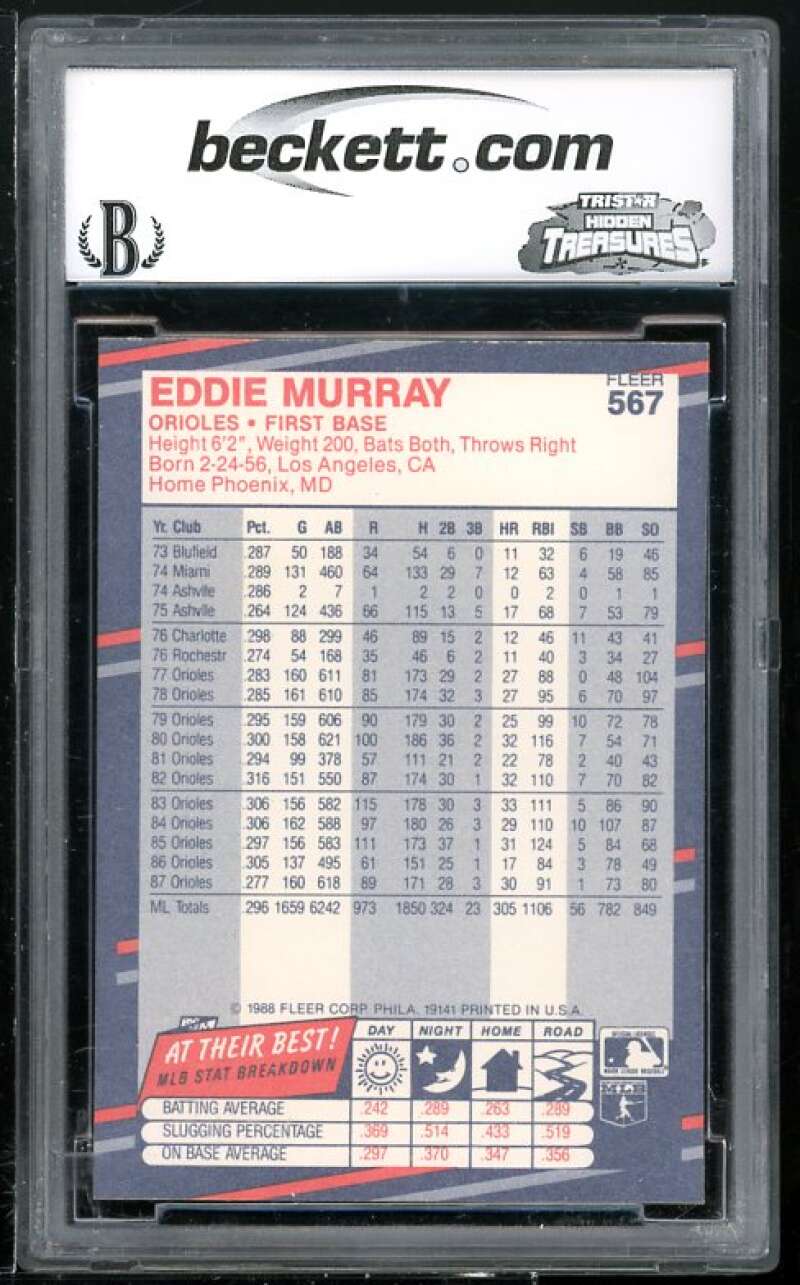 Eddie Murray Card 1988 Fleer #567 BGS BCCG 10 Image 2