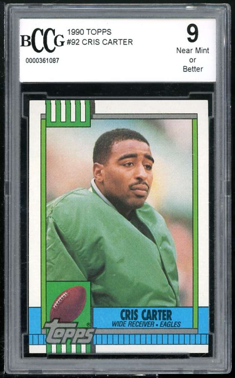 Cris Carter Card 1990 Topps #92 BGS BCCG 9 Image 1