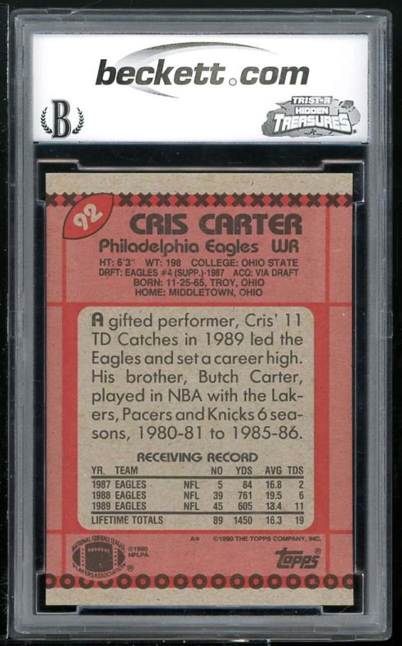 Cris Carter Card 1990 Topps #92 BGS BCCG 9 Image 2