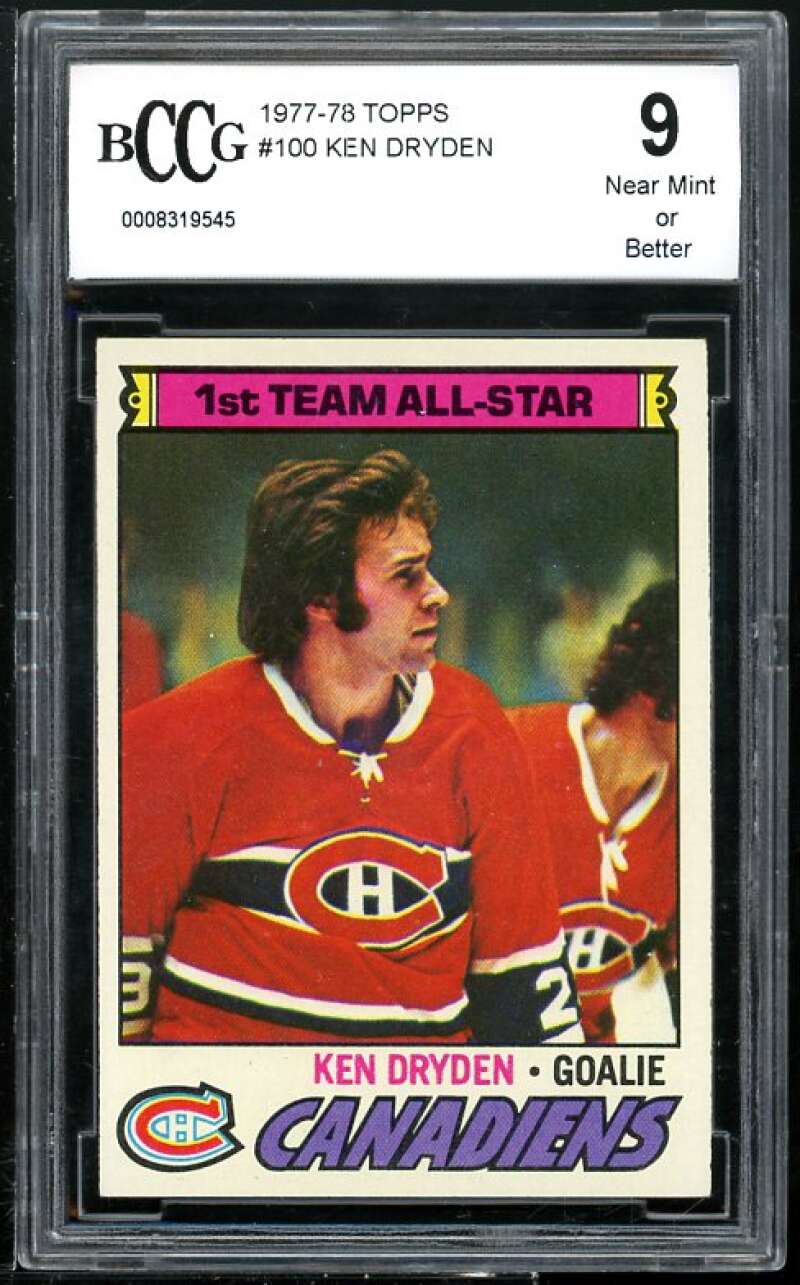 Ken Dryden Card 1977-78 Topps #100 BGS BCCG 9 Image 1