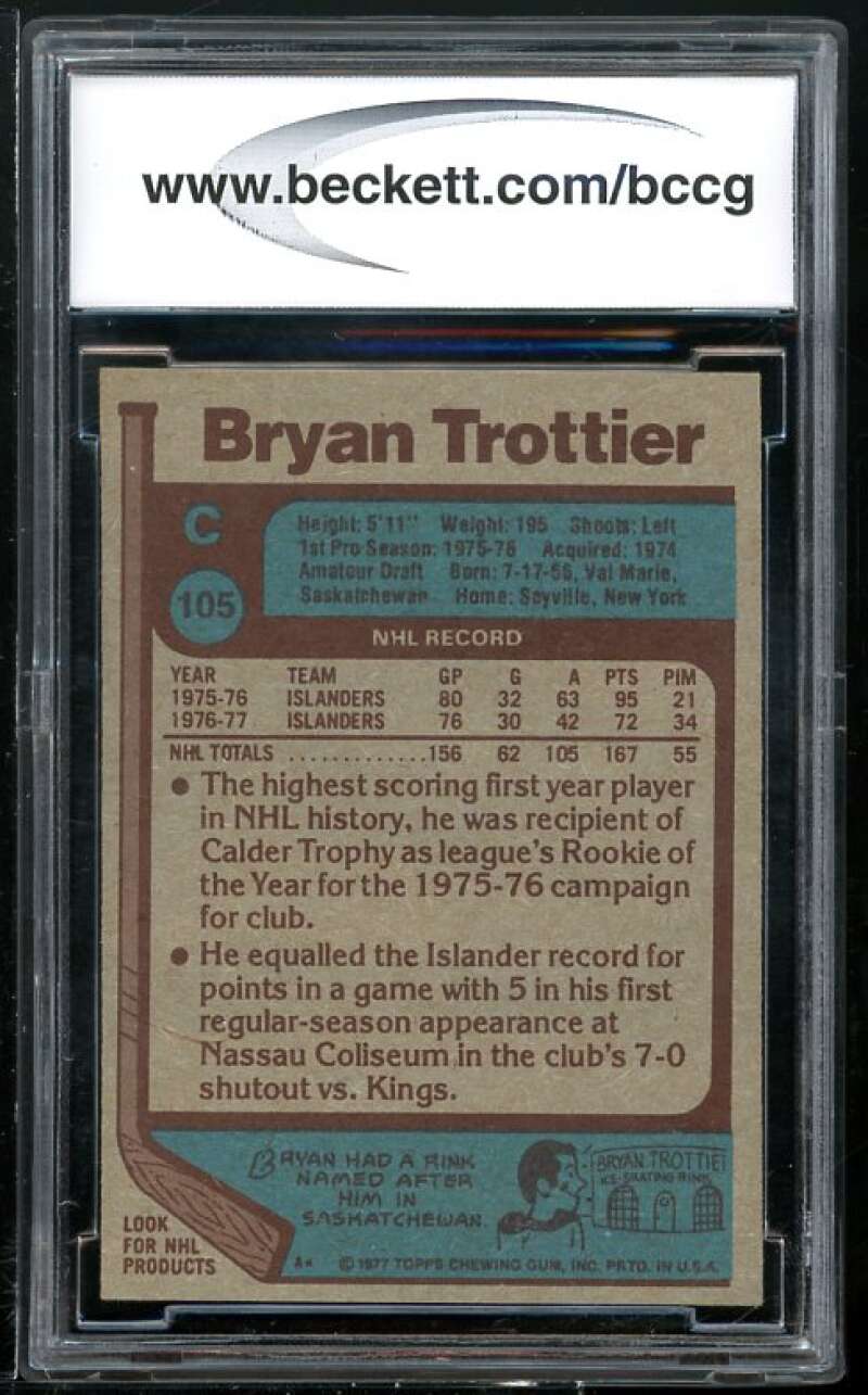 Bryan Trottier Card 1977-78 Topps #105 BGS BCCG 9 Image 2