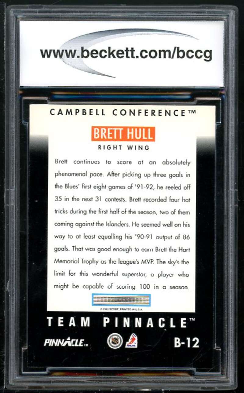 Brett Hull Card 1991-92 Pinnacle Team Pinnacle #B12 BGS BCCG 9 Image 2