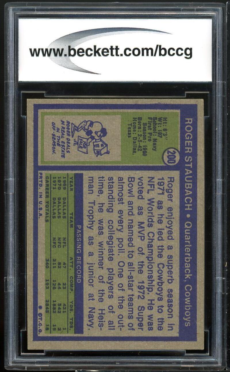 1972 Topps #200 Roger Staubach Rookie Card BGS BCCG 9 Near Mint+ Image 2