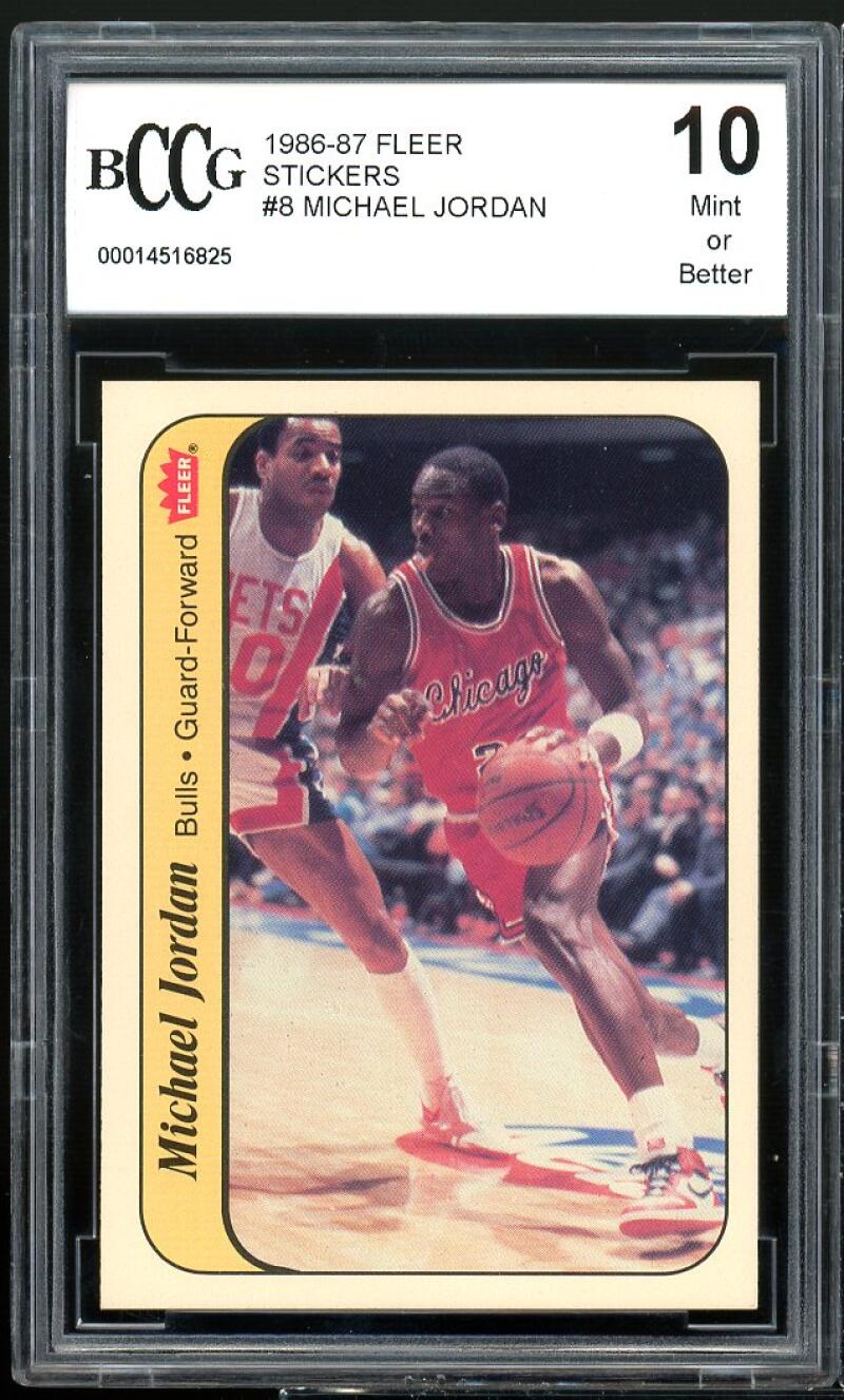 1986-87 Fleer Stickers #8 Michael Jordan Rookie Card BGS BCCG 10 Mint+ Image 1