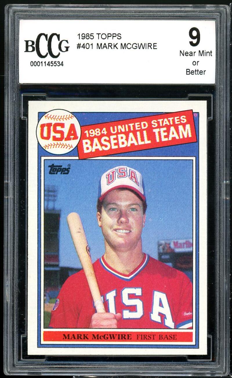 1985 Topps #401 Mark McGwire Rookie Card BGS BCCG 9 Near Mint+ Image 1