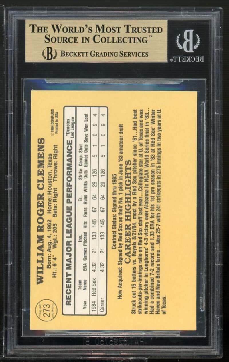 Roger Clemens Rookie Card 1985 Donruss #273 BGS 9.5 (9.5 9.5 9.5 10) Image 2