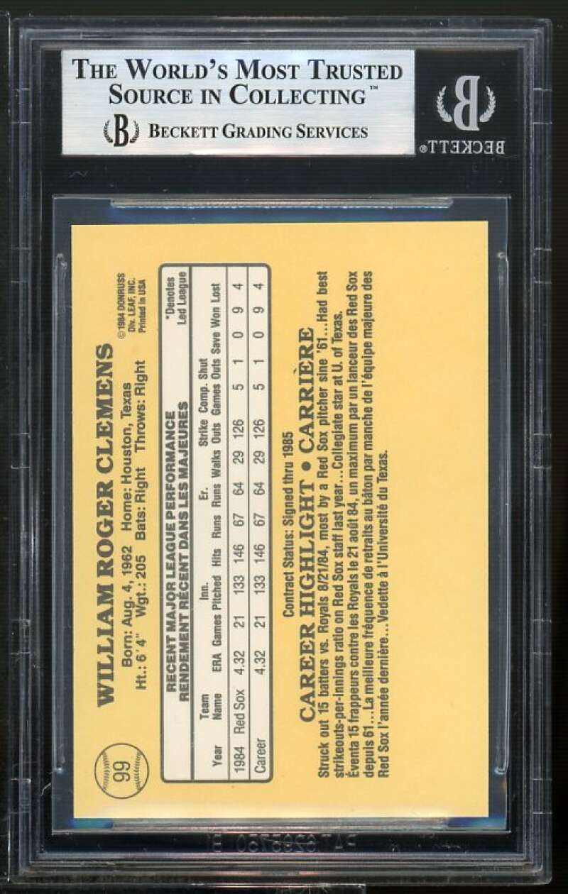 Roger Clemens Rookie Card 1985 Leaf/Donruss #99 BGS 9 Image 2