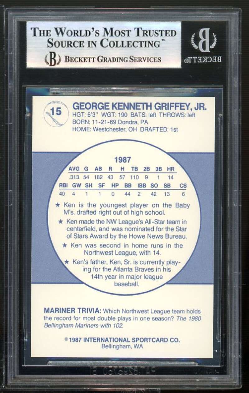 Ken Griffey Jr. Rookie Card 1987 Bellingham Mariners #15 BGS 9 (8.5 9.5 9 9.5) Image 2