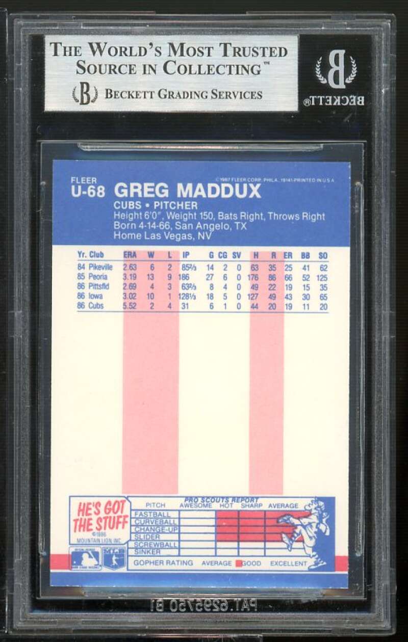 Greg Maddux Rookie Card 1987 Fleer Update Glossy #U-68 BGS 9 (9 8.5 9.5 9.5) Image 2