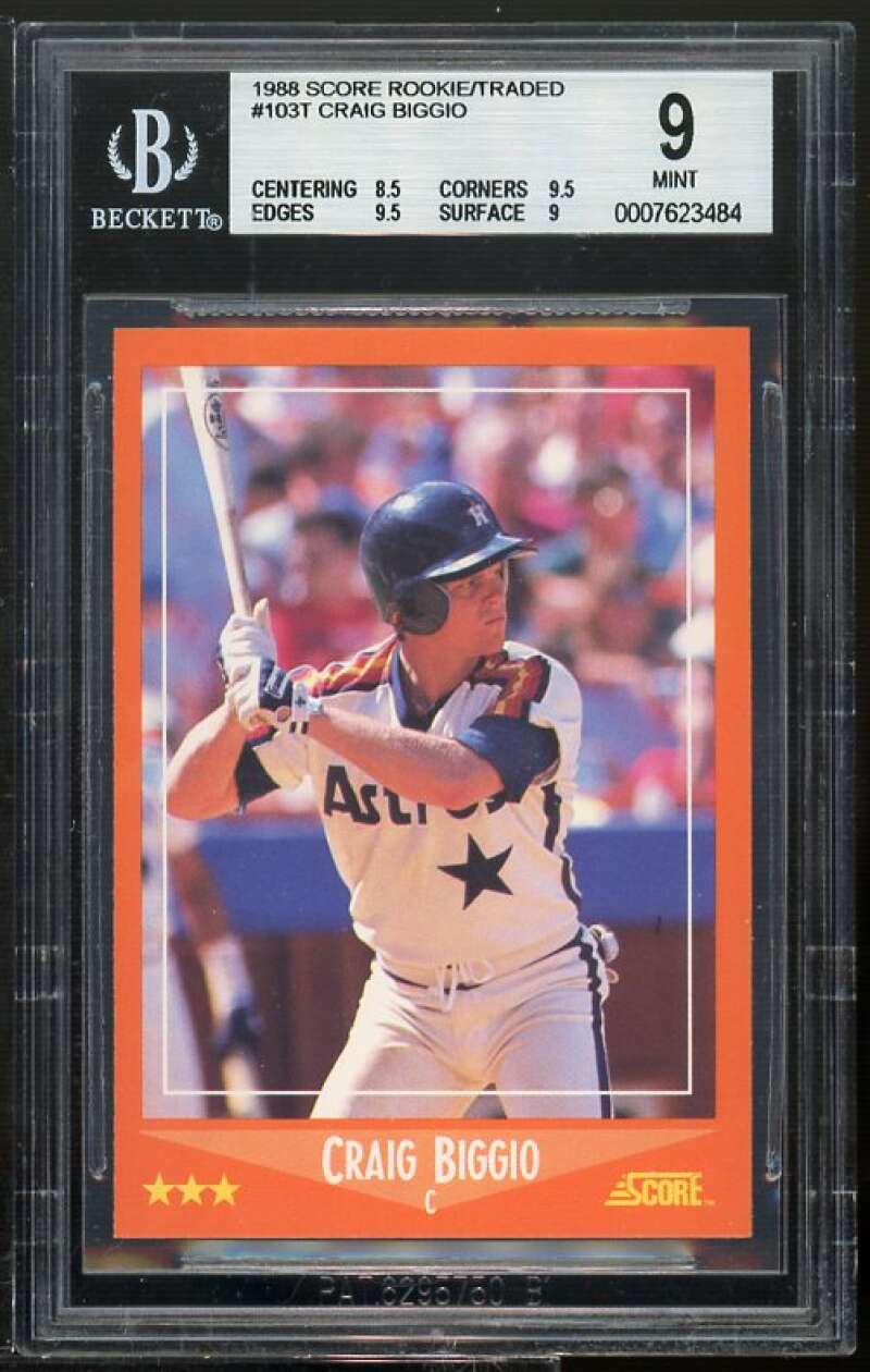 Craig Biggio Rookie Card 1988 Score Rookie/Traded #103T BGS 9 (8.5 9.5 9.5 9) Image 1