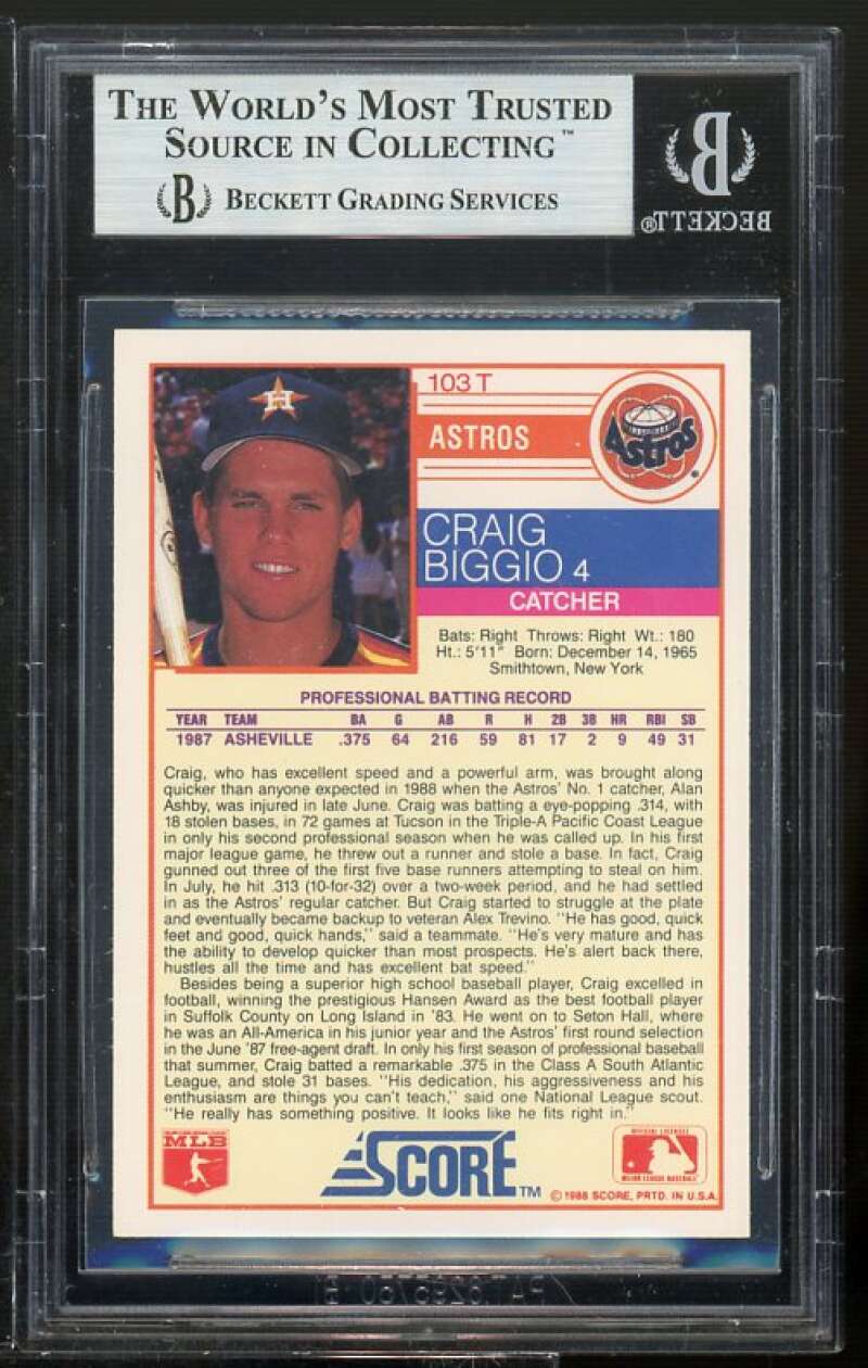 Craig Biggio Rookie Card 1988 Score Rookie/Traded #103T BGS 9 (8.5 9.5 9.5 9) Image 2