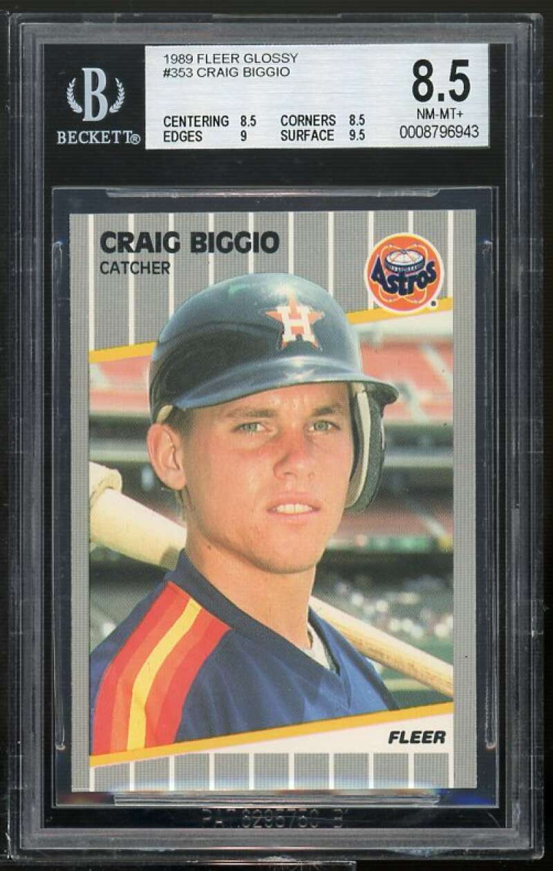 Craig Biggio Rookie Card 1989 Fleer Glossy #353 BGS 8.5 (8.5 8.5 9 9.5) Image 1