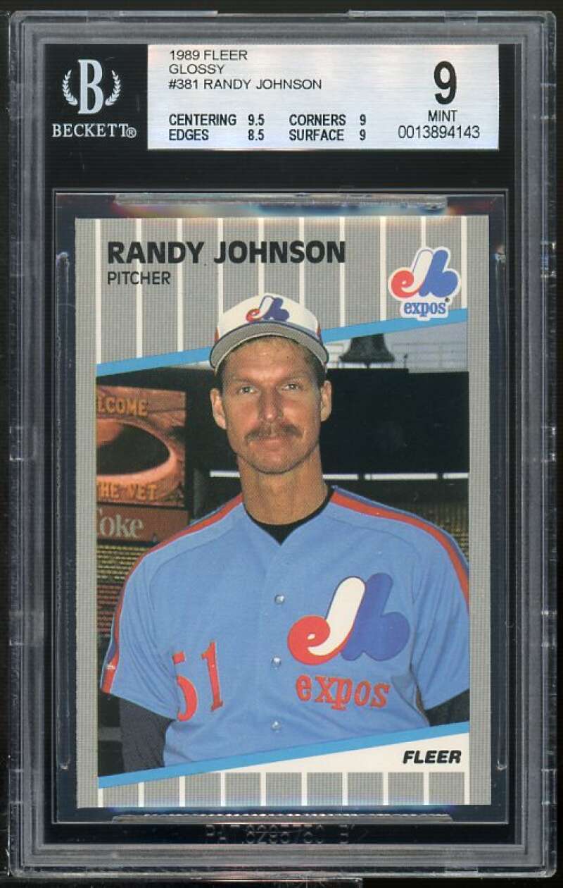 Randy Johnson Rookie Card 1989 Fleer Glossy #381 BGS 9 (9.5 9 8.5 9) Image 1