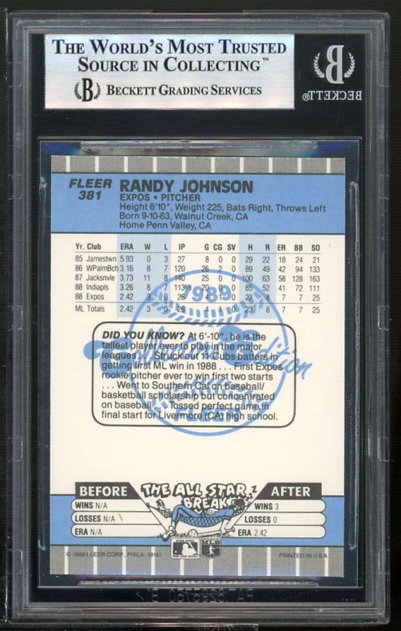 Randy Johnson Rookie Card 1989 Fleer Glossy #381 BGS 9 (9.5 9 8.5 9) Image 2