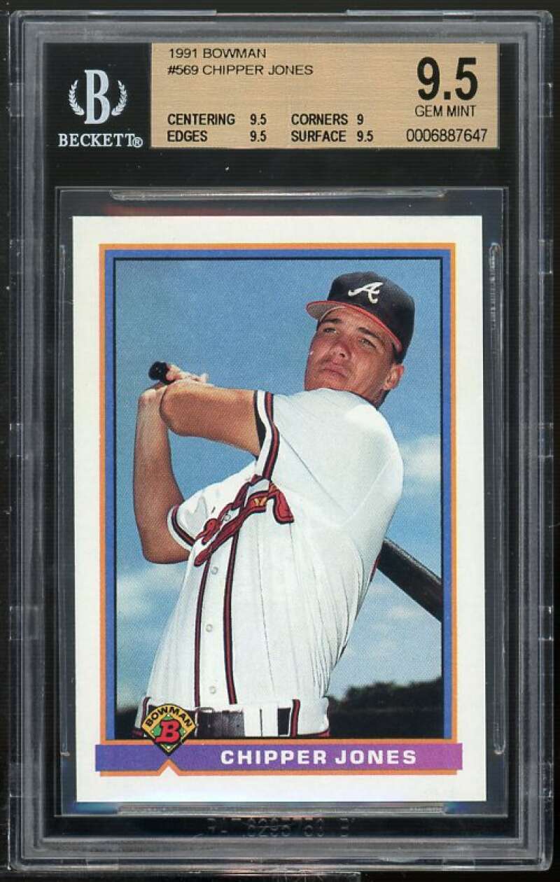 Chipper Jones Rookie Card 1991 Bowman #569 BGS 9.5 (9.5 9 9.5 9.5) Image 1