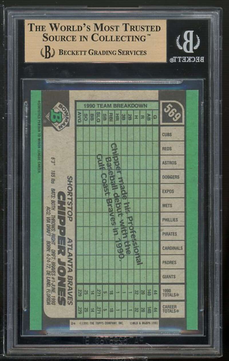 Chipper Jones Rookie Card 1991 Bowman #569 BGS 9.5 (9.5 9 9.5 9.5) Image 2