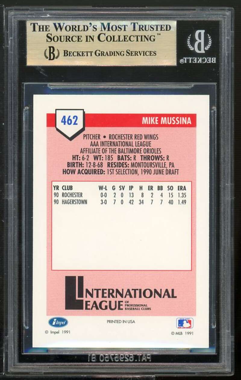 Mike Mussina Rookie Card 1991 Line Drive AAA #462 BGS 9.5 Image 2