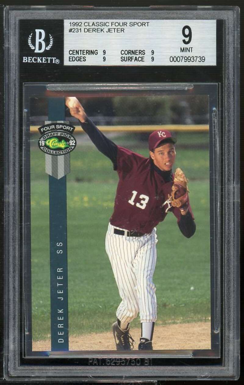 Derek Jeter Rookie Card 1992 Classic Four Sport #231 BGS 9 (9 9 9 9) Image 1