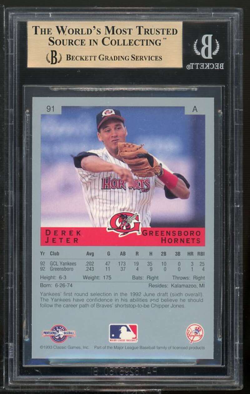 Derek Jeter Rookie Card 1993 Classic Best #91 BGS 9.5 (9 9.5 9.5 9.5) Image 2