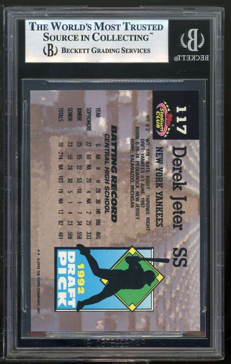 Derek Jeter Rookie Card 1993 Stadium Club Murphy #117 BGS 9 Image 2