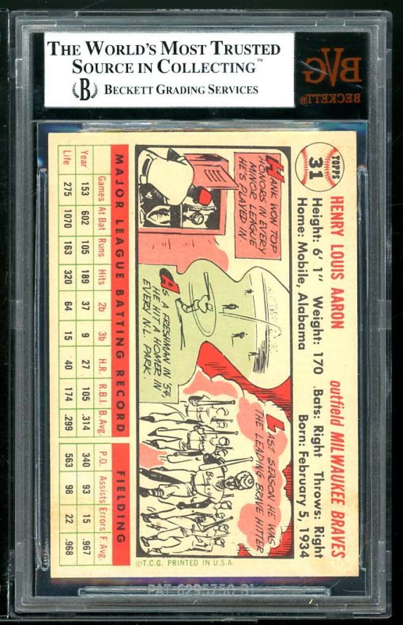 Hank Aaron Card 1956 Topps #31 BGS BVG 7.5 Image 2