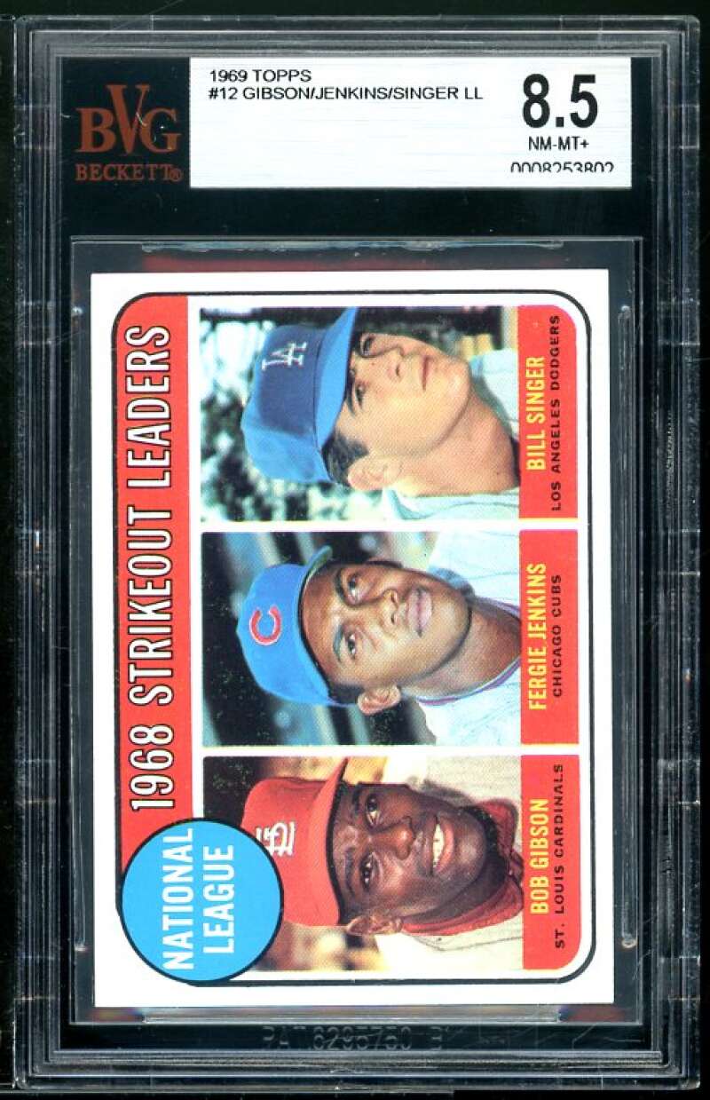 Bill Singer / Fergie Jenkins / Bob Gibson 1969 Topps #12 (pop 3) BGS BVG 8.5 Image 1