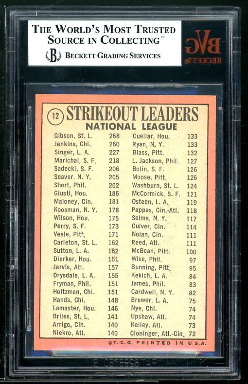 Bill Singer / Fergie Jenkins / Bob Gibson 1969 Topps #12 (pop 3) BGS BVG 8.5 Image 2