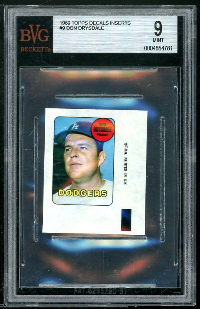 Don Drysdale Card 1969 Topps Decals Inserts #9 BGS BVG 9 Image 1