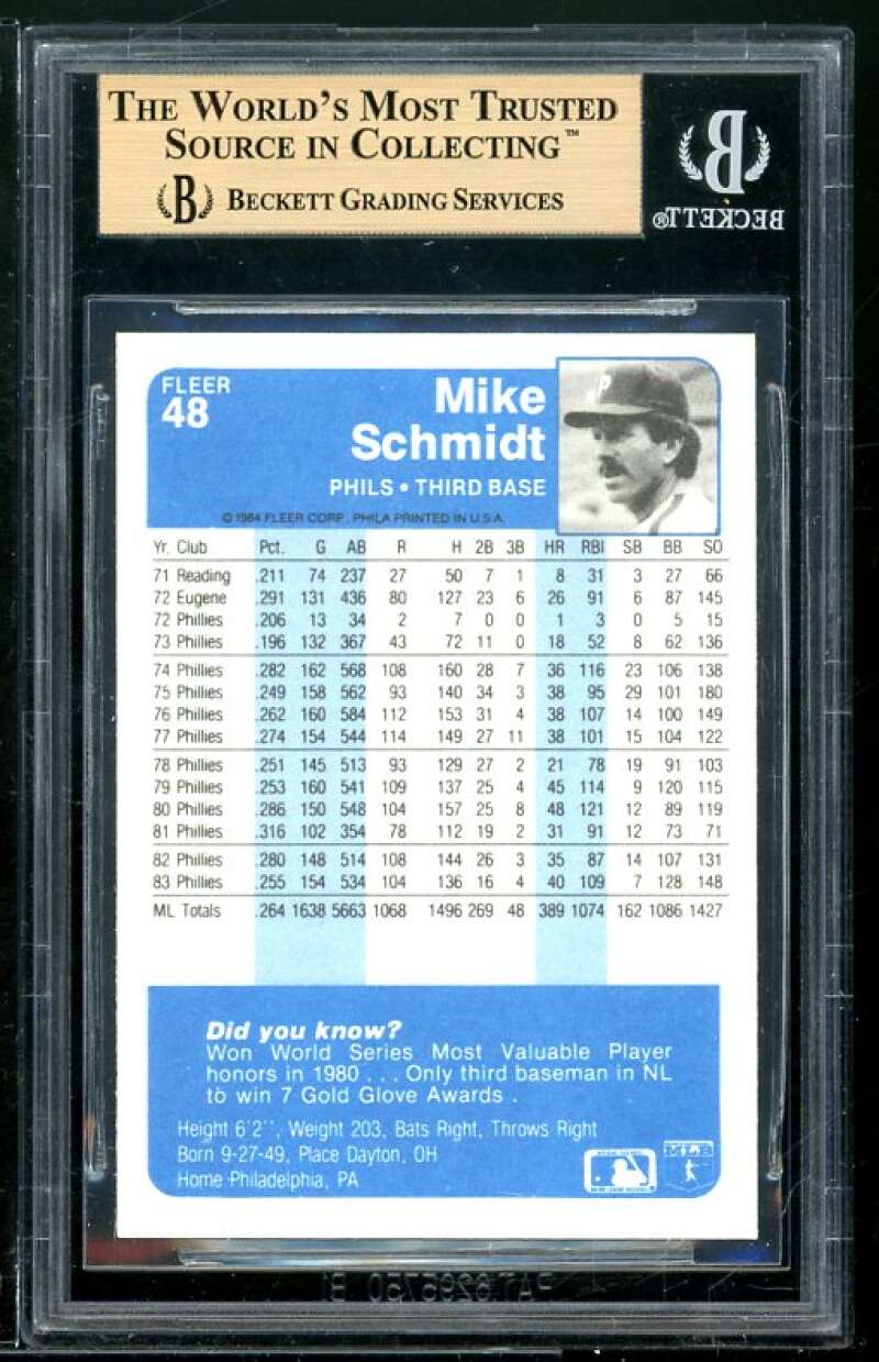 Mike Schmidt Card 1984 Fleer #48 BGS 9.5 (9.5 9.5 9.5 9) Image 2