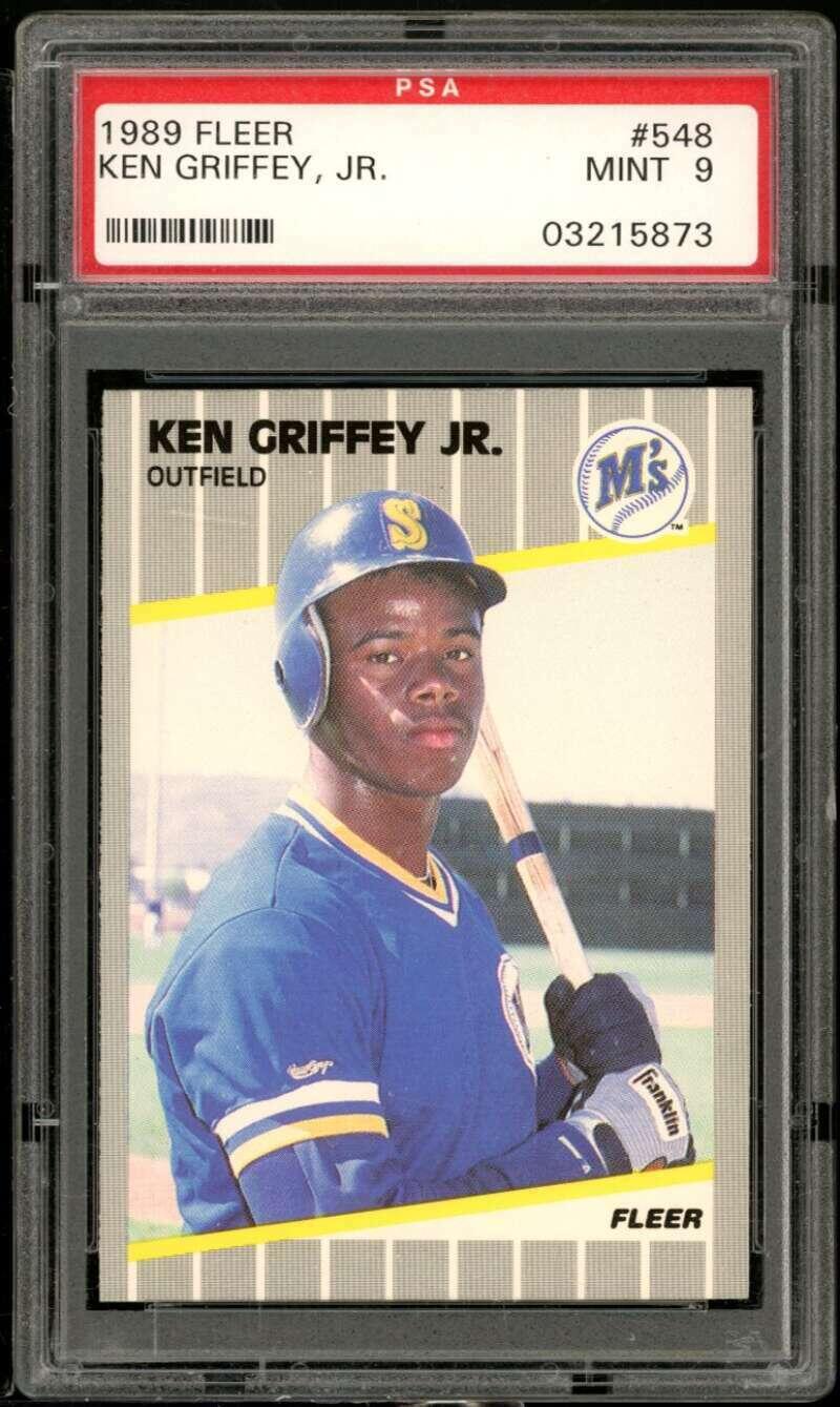 1989 Fleer #548 Ken Griffey Jr Rookie Card Graded PSA 9 MINT Image 1