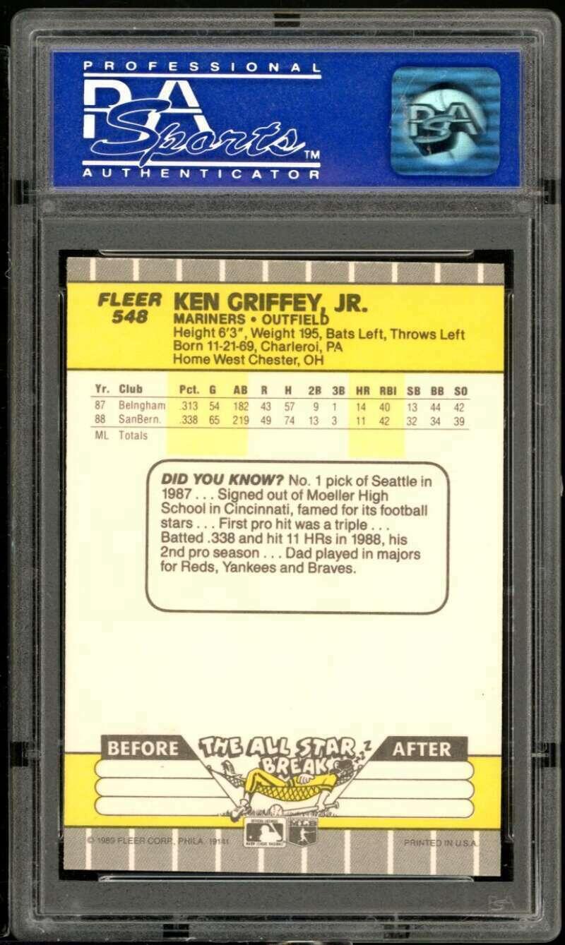 1989 Fleer #548 Ken Griffey Jr Rookie Card Graded PSA 9 MINT Image 2