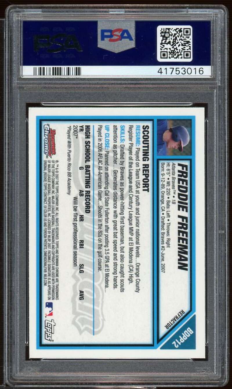 Freddie Freeman Rookie 2007 Bowman Chrome DP n Prospects Refractor #BDPP12 PSA 9 Image 2