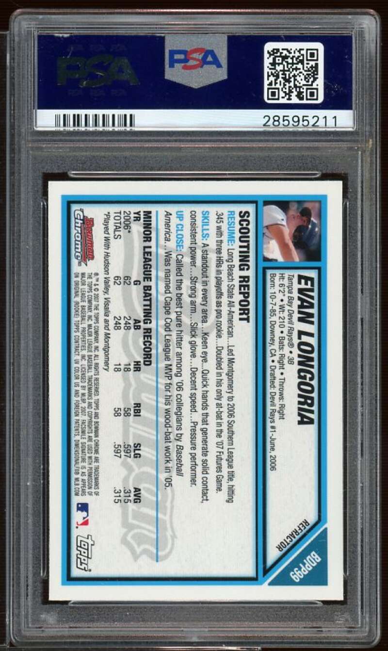 Evan Longoria Card 2007 Bowman Chrome DP n Prospects Refractor #BDPP99 PSA 9 Image 2