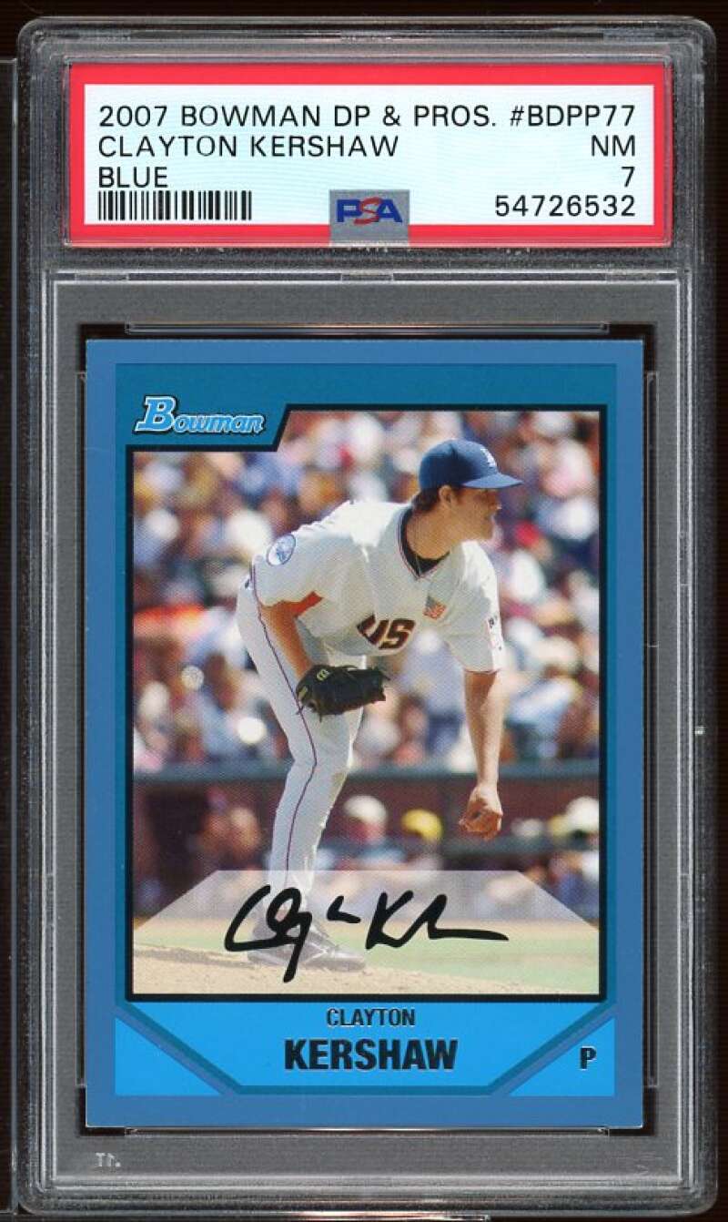 Clayton Kershaw Rookie Card 2007 Bowman DP n Prospects Blue #BDPP77 PSA 7 Image 1