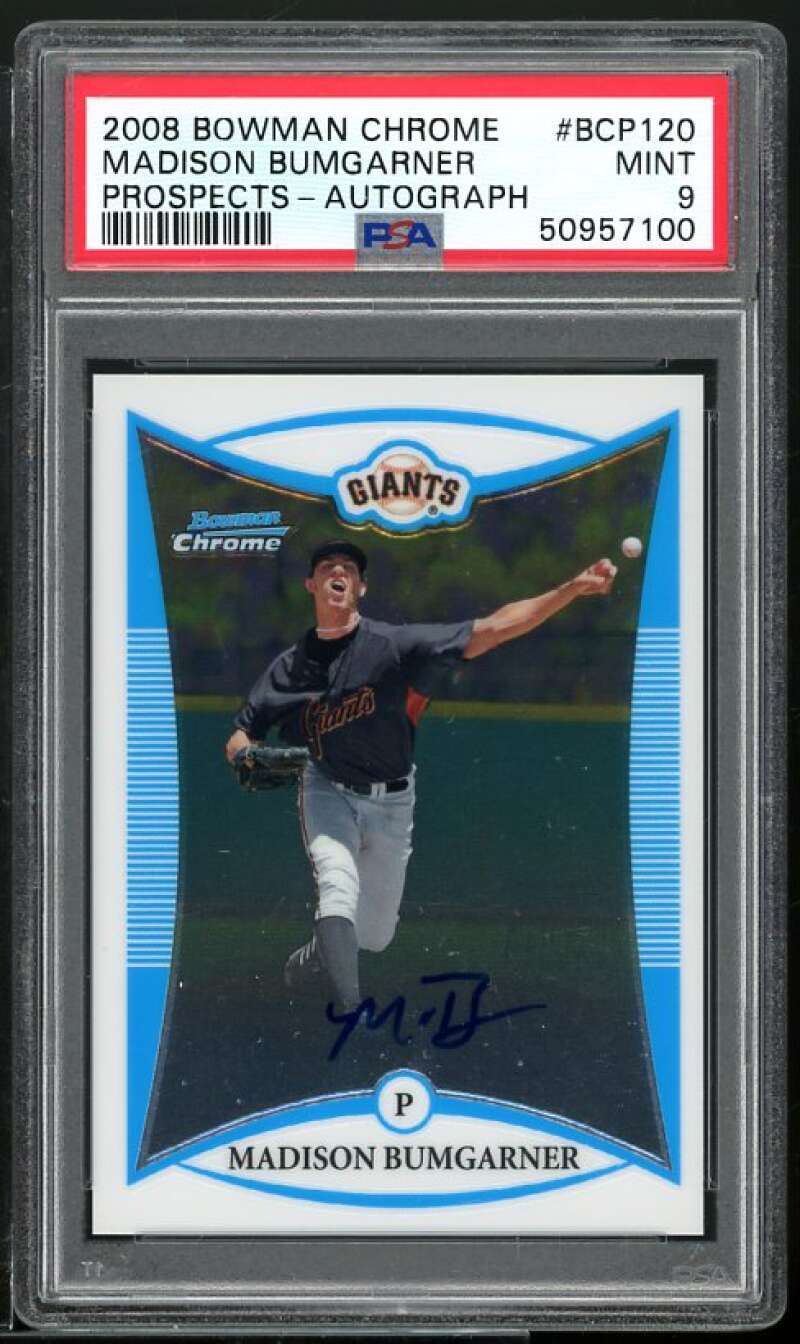 Madison Bumgarner Rookie 2008 Bowman Chrome Prospects Autograph #BCP120 PSA 9 Image 1