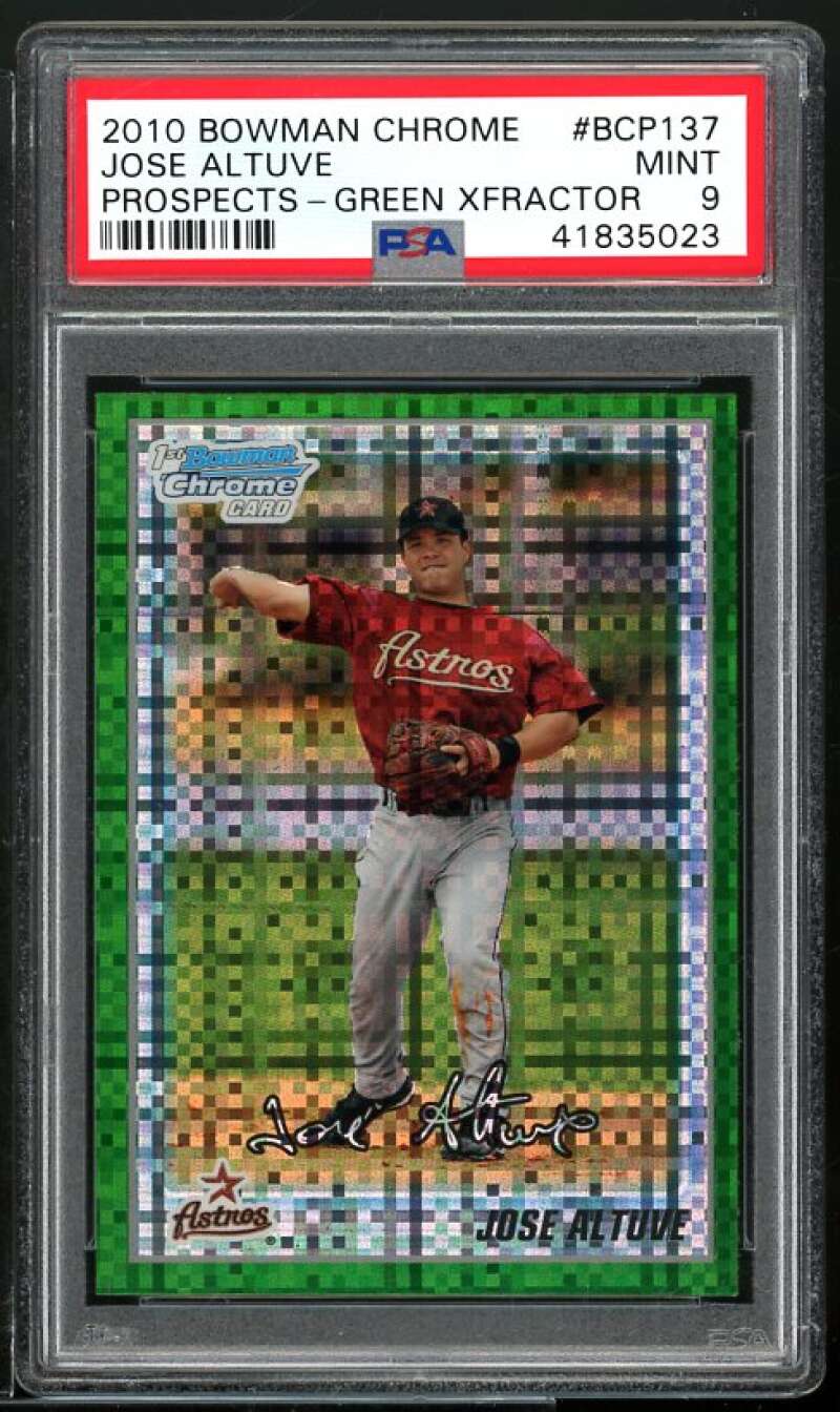 Jose Altuve Rookie 2010 Bowman Chrome Prospects Green X-Fractors #BCP137 PSA 9 Image 1