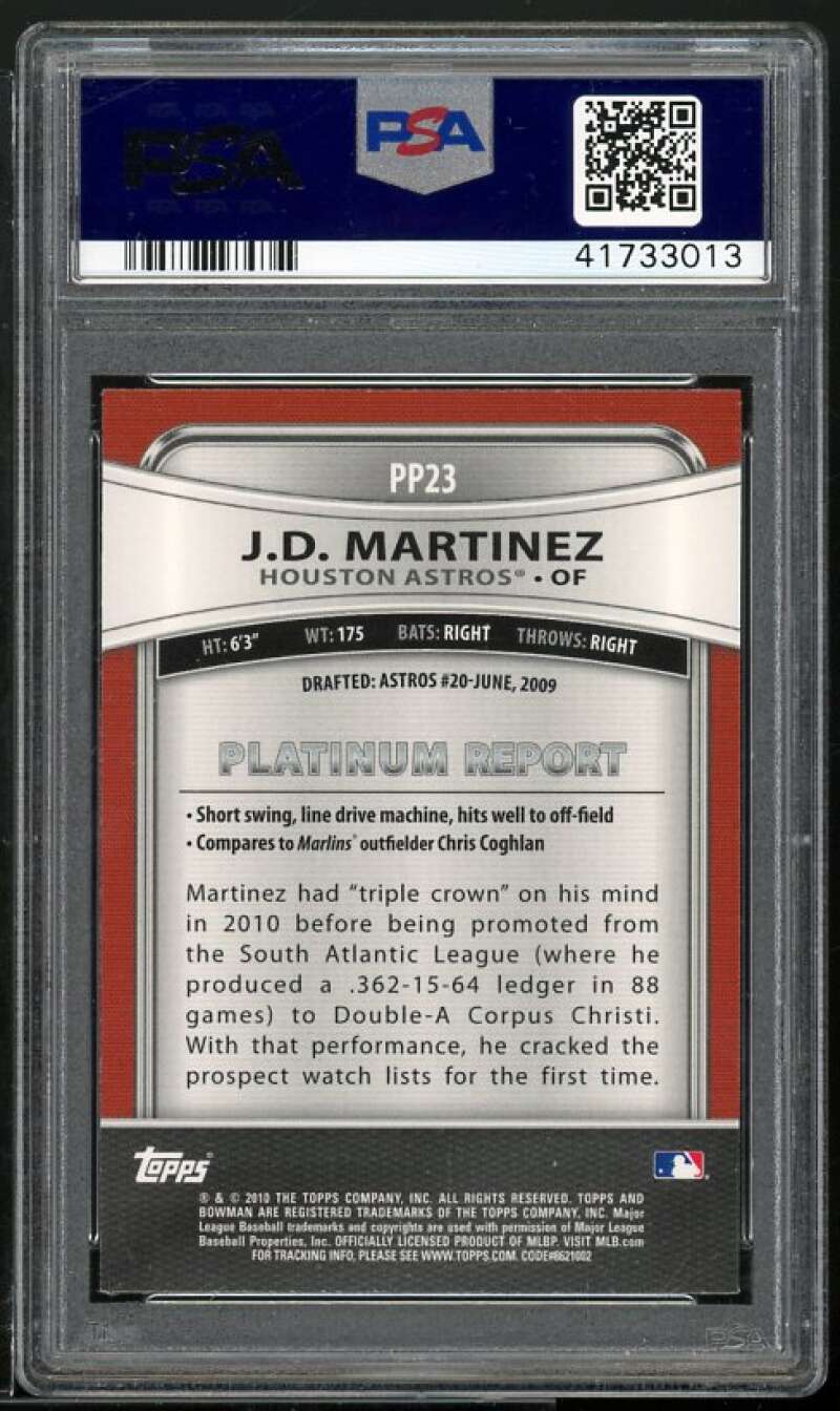 J.D. Martinez Rookie Card 2010 Bowman Platinum Prospects #PP23 PSA 10 Image 2