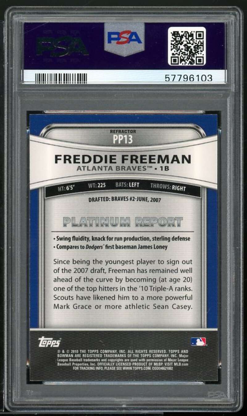 Freddie Freeman Rookie 2010 Bowman Platinum Prospects Purple Ref #PP13 PSA 9 Image 2