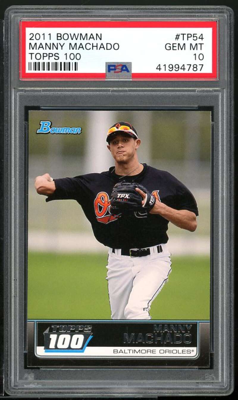 Manny Machado Rookie Card 2011 Bowman Topps 100 #TP54 (pop 3) PSA 10 Image 1