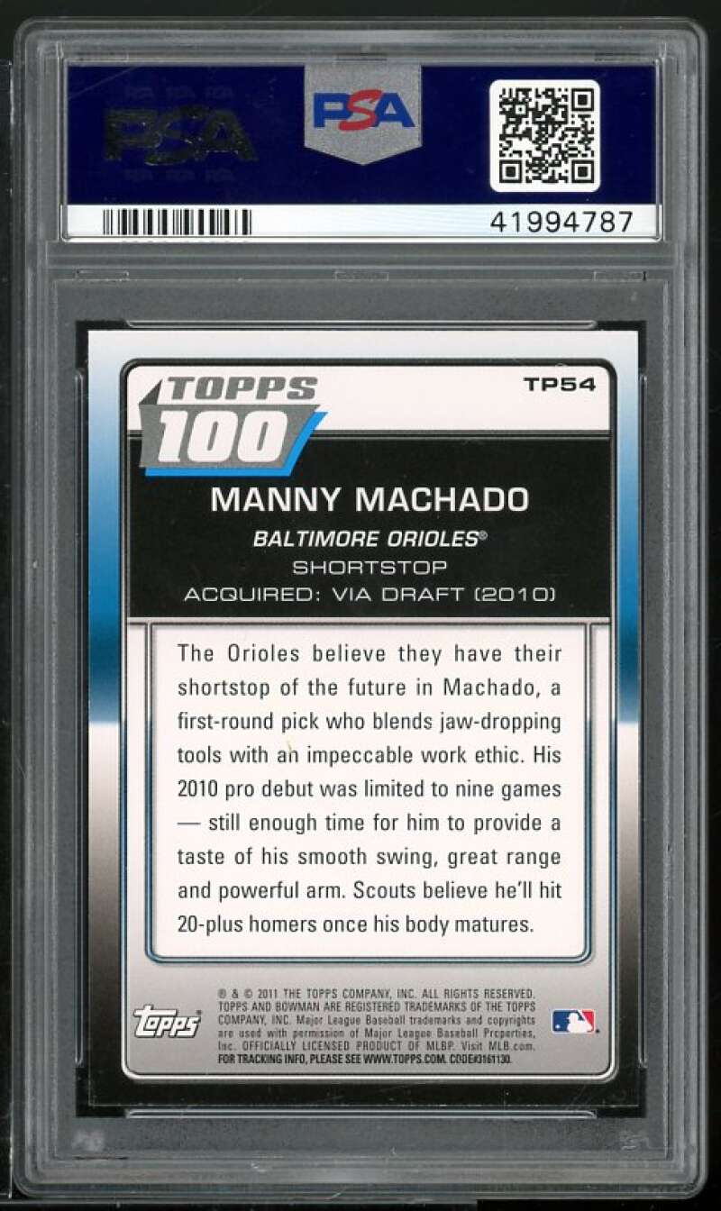 Manny Machado Rookie Card 2011 Bowman Topps 100 #TP54 (pop 3) PSA 10 Image 2