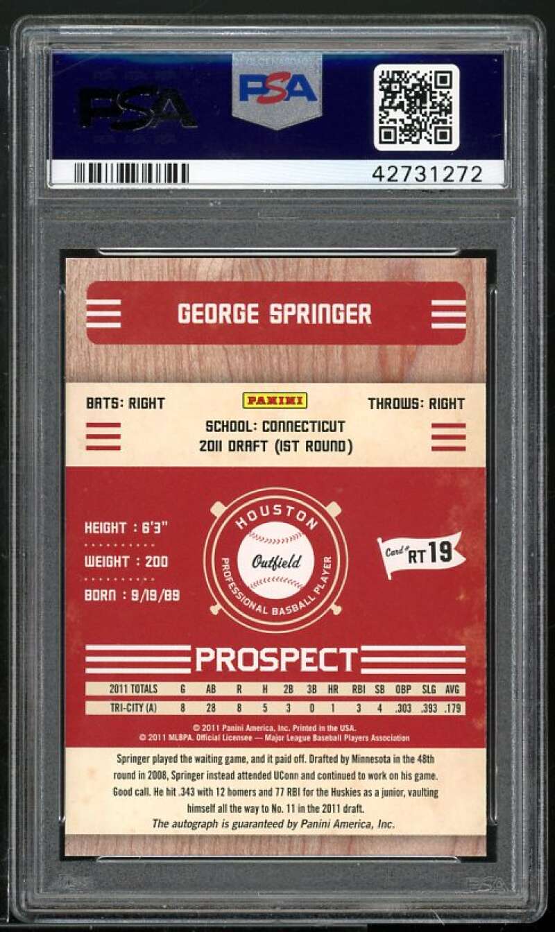 George Springer 2011 Playoff Contenders Rookie Ticket Autographs #RT19 PSA 9 Image 2