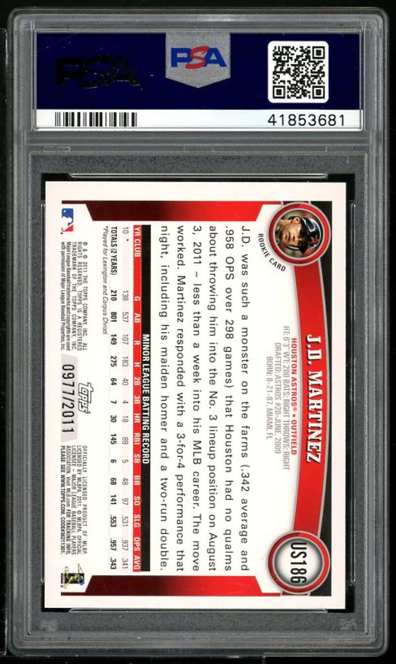 J.D. Martinez Rookie Card 2011 Topps Update Gold #US186 PSA 9 Image 2