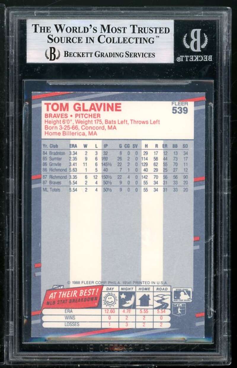 Tom Glavine Rookie Card 1988 Fleer #539 BGS 9 (Read Description) Image 2