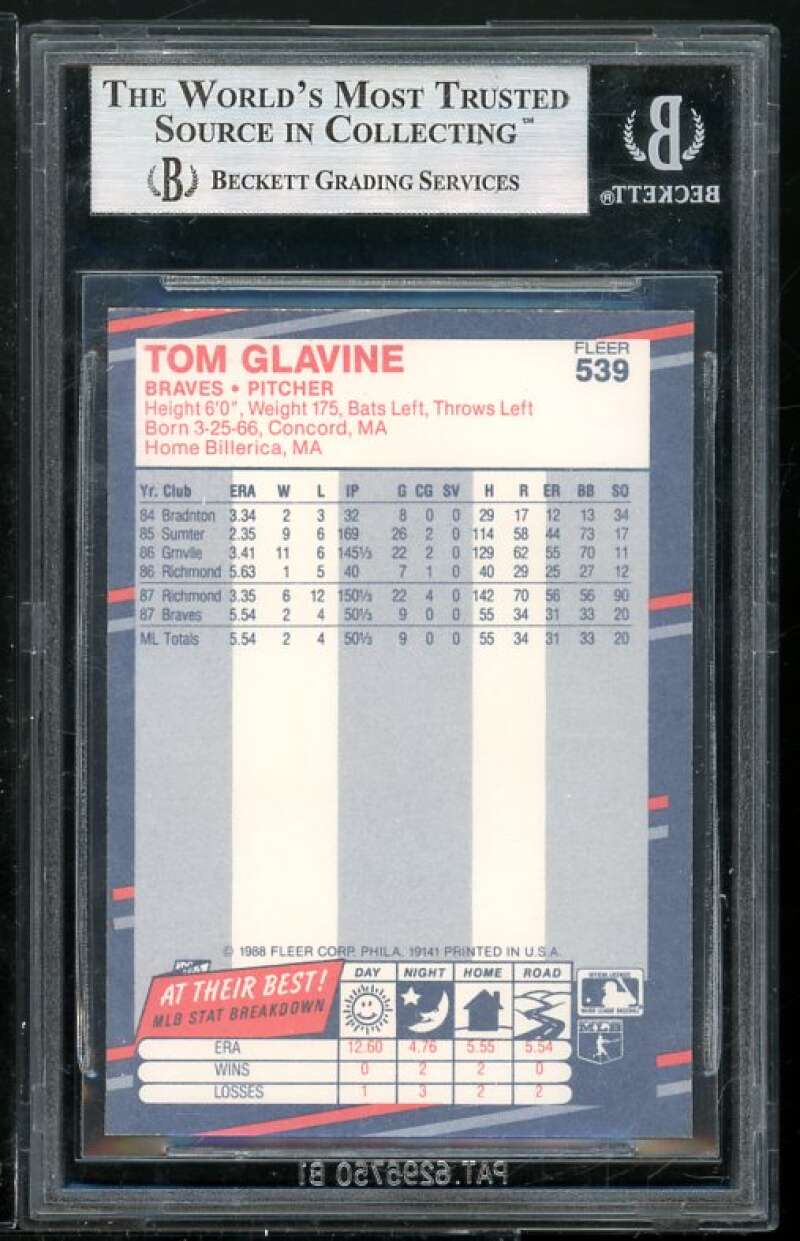 Tom Glavine Rookie Card 1988 Fleer #539 BGS 9 (Read Description) Image 2