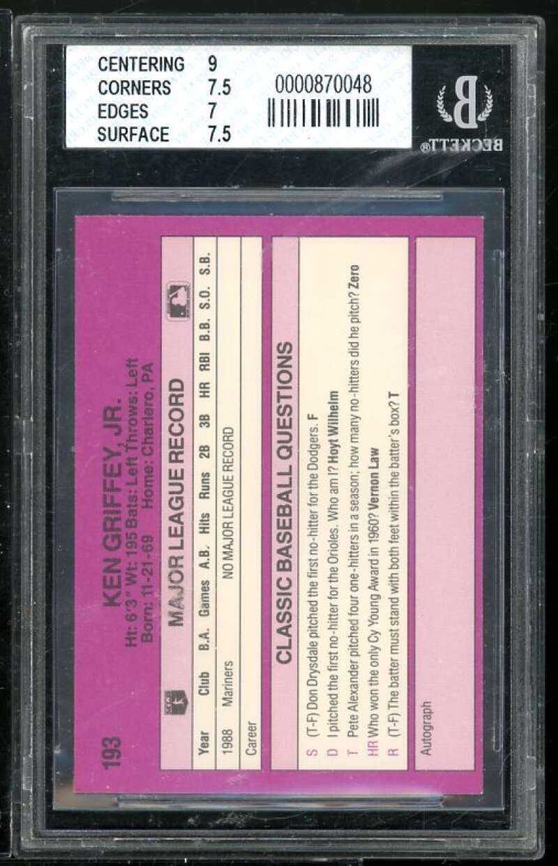 Ken Griffey Jr. Rookie Card 1989 Classic Purple #131 BGS 7.5 (Read Description) Image 2