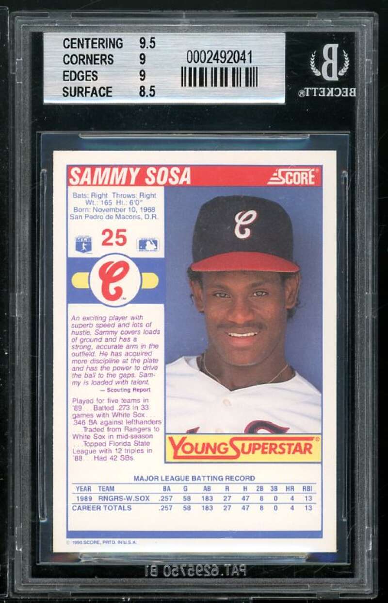 Sammy Sosa Rookie Card 1990 Score Young Superstars #25 BGS 9 (Read Description) Image 2