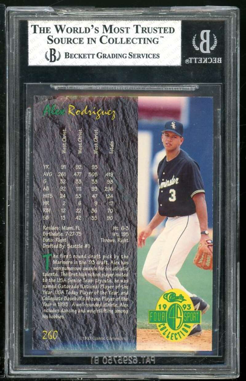 Alex Rodriguez Rookie 1993 Classic Four Sport #260 BGS 7.5 (Read Description) Image 2